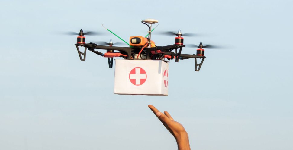Photo of a woman releasing a drone carrying medical supplies demonstrating future potential for advanced air mobility in Vancouver