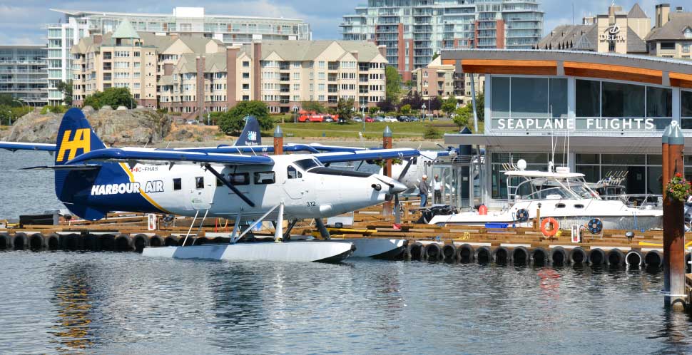 A Harbour Air plane docs at a BC Harbour